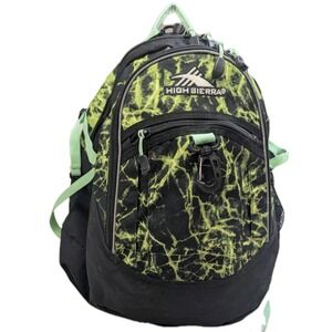 High Sierra Backpack Green Black Lightning Pattern School Hiking Daypack Bag